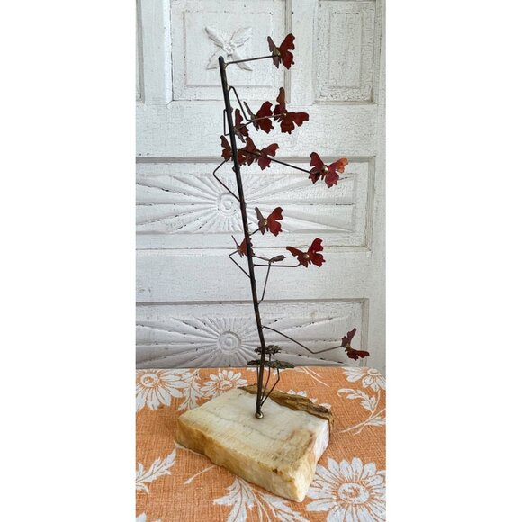 Vintage 1960's Table top Brutalist Metal Butterfly Sculpture Onyx Stone - Picture 9 of 14
